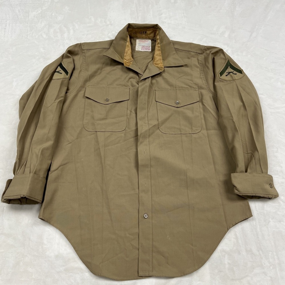 Creighton Button Down Shirt Mens Brown USMC Approved Wool Blend Rank Patches